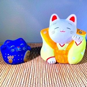 Japanese Ceramic Lucky Cats (Maneki Neko) w/Matte Finish